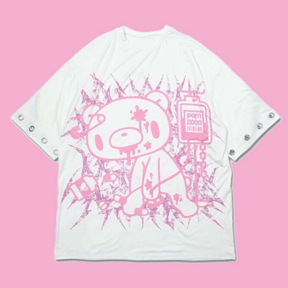 Gloomy Bear Emo, Punk, White & Pink Oversized XXL T shirt Mens Unisex Sizing